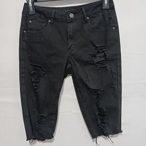 American Bazi Women's Black Distressed Bermuda Shorts Sz S